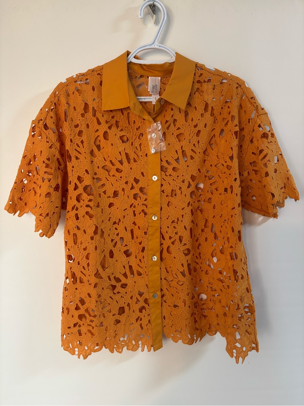 Orange Lace Button-Down Collared Shirt - Women's
